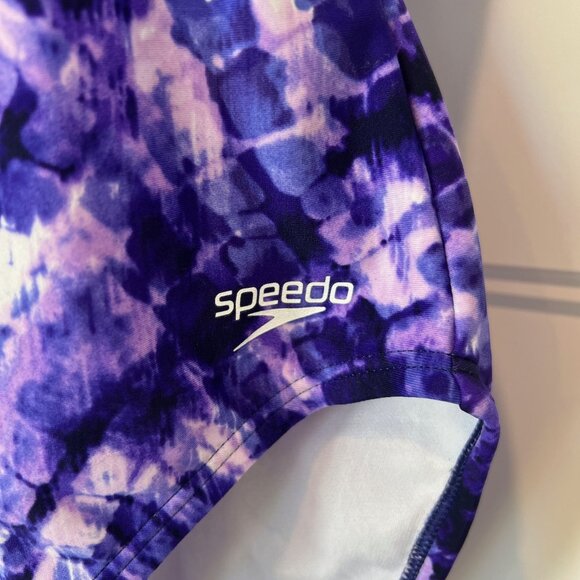 NWOT Speedo Women Size 12 Purple/White Tie Dye One Piece Swimsuit - Picture 11 of 11